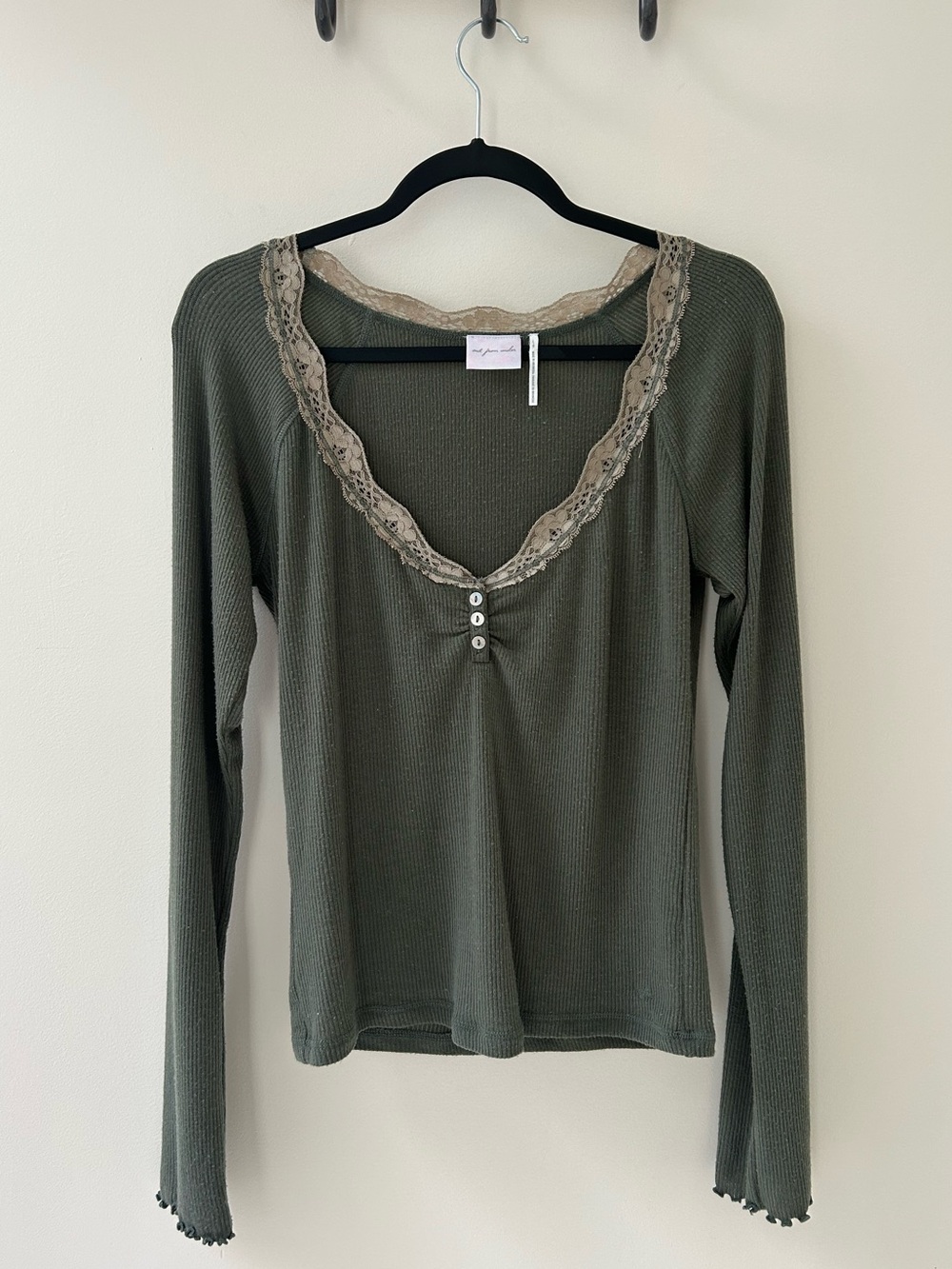 Urban Outfitters Olive Green Ribbed Long Sleeve Top